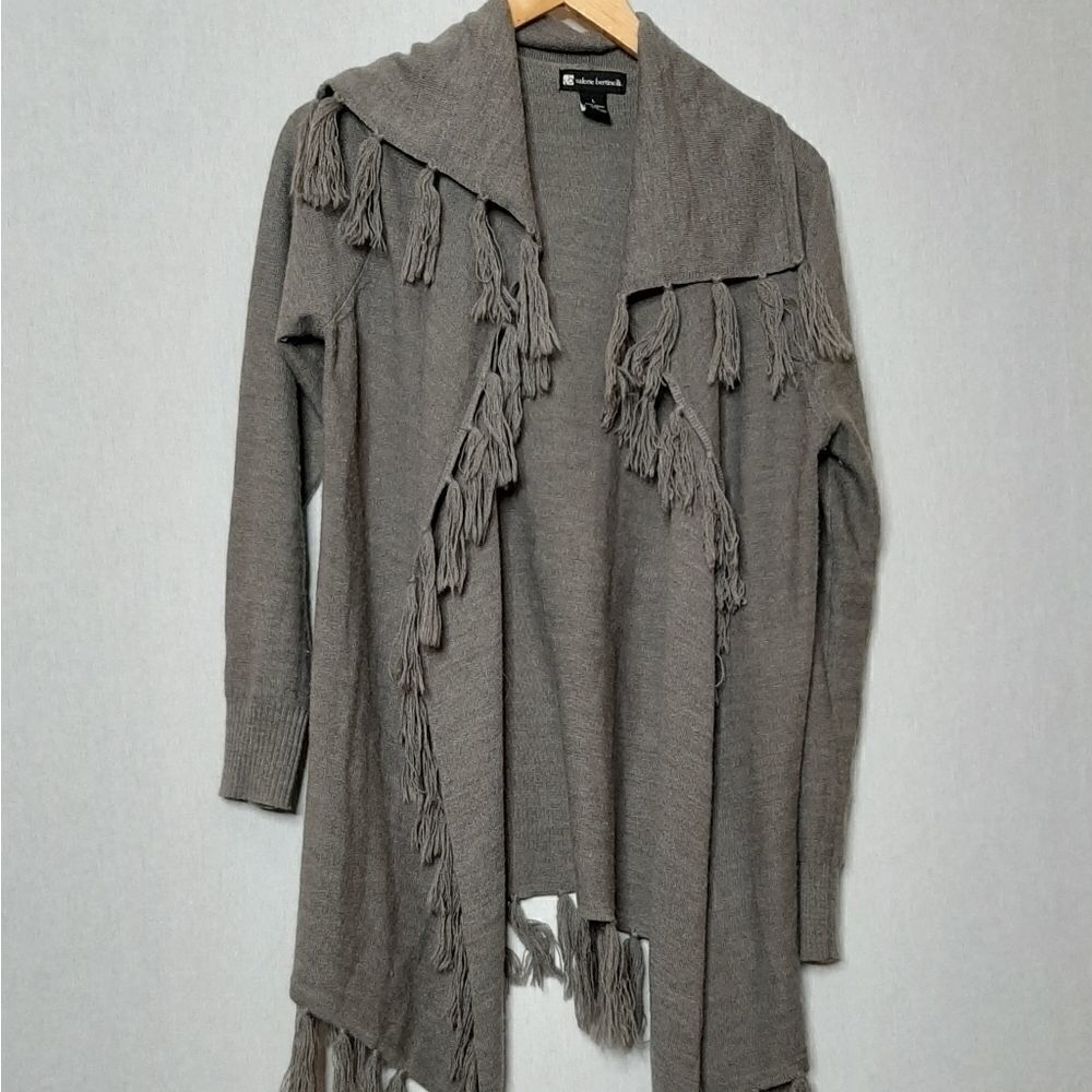 Valerie Bertinelli fringe Long Sleeve Wool-blend Whimysgoth Cardigan Sz LG